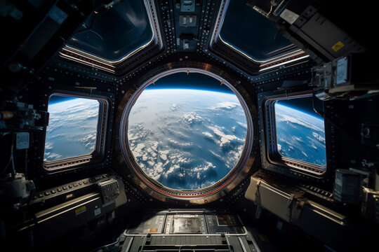 La Terre vue depuis par la coupole (cupola) d'une station spatiale en orbite basse.