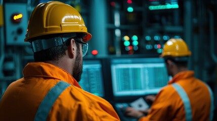 Close-up view of deepwater oil rig submersible control room operations using advanced gigapixel monitoring