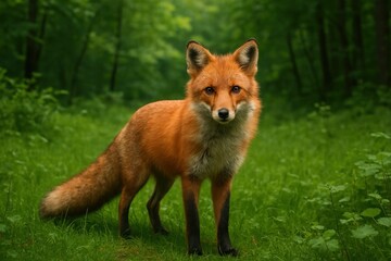 Fototapeta premium Fox in lush forest setting.