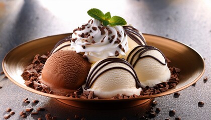 ice cream dame blanche with cream and chocolate