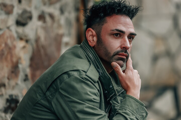 portrait of a man outdoors on a trip or rural tourism