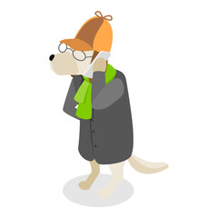 3D Isometric Flat Vector Illustration of Funny Pet Detectives, Crime Investigating. Item 1