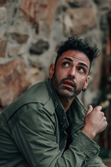 portrait of a man outdoors on a trip or rural tourism