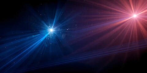 A cosmic spectacle featuring two bright stars emitting vibrant light in a dark space scene