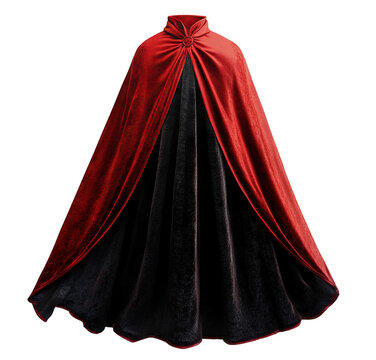Vampire&rsquo;s red cape with dramatic folds, isolated on transparent cutout background