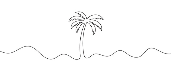 Naklejka premium Palm tree, continuous one line drawing of tropical palm tree. Isolated on white background vector illustration.