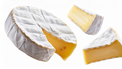 falling cheese camembert or brie isolated on white background full depth of field