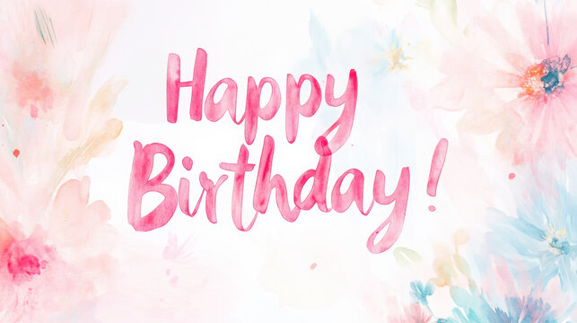 Art nouveau inspired happy birthday card design with floral watercolor elements