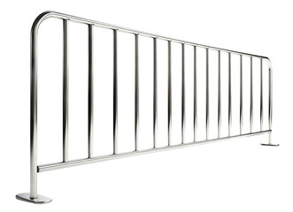 Metallic crowd control barrier with vertical bars, isolated on transparent cutout background