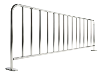 Metallic crowd control barrier with vertical bars, isolated on transparent cutout background