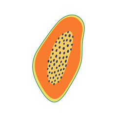 Papaya fruit. Delicious exotic orange color fruit isolated on transparent background. Hand drawn flat design vector illustration.
