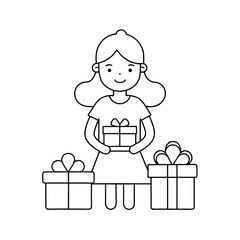 Gift Box Girl Outline Illustration