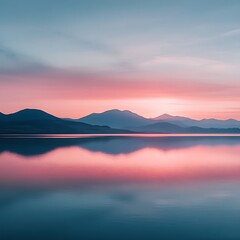 Fototapeta premium Tranquil lake sunset with vibrant sky and peaceful mountain view high resolution picture