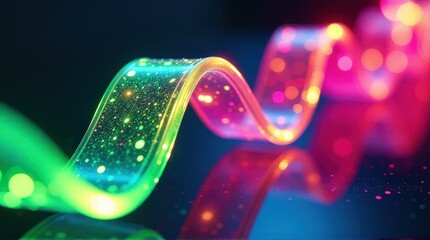 Vibrant neon light waves and particle effects in motion. 3D Printing