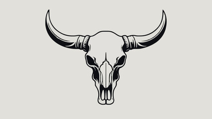 Black Silhouette Vector of a Bull Skull with Horns on White Background