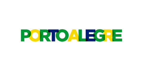 Porto Alegre in the Brasil emblem. The design features a geometric style, vector illustration with bold typography in a modern font. The graphic slogan lettering.