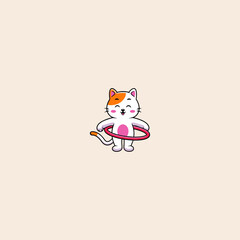 Cute Cat Playing Hulahoop Cartoon icon flat vector design.