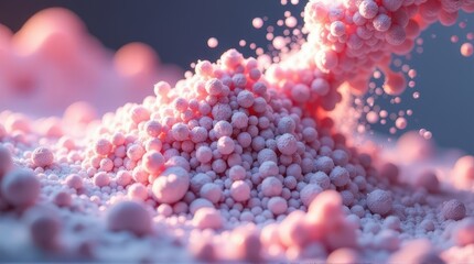 Pink foam spheres colliding in dynamic motion. 3D Printing
