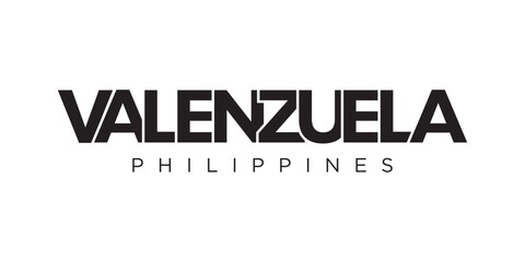 Valenzuela in the Philippines emblem. The design features a geometric style, vector illustration with bold typography in a modern font. The graphic slogan lettering.