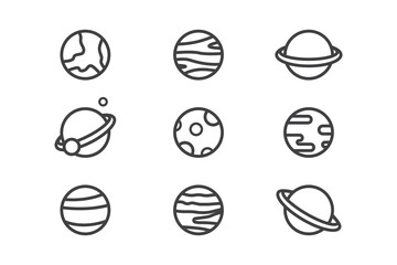 Fototapeta premium Minimalistic Line Art Icons Depicting Planets in Various Designs