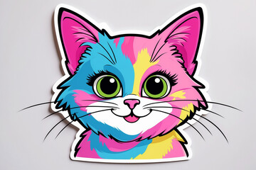 Fototapeta premium A cheerful, vibrant rainbow kitty radiating playful joy with bold graphic lines and a bright color palette.