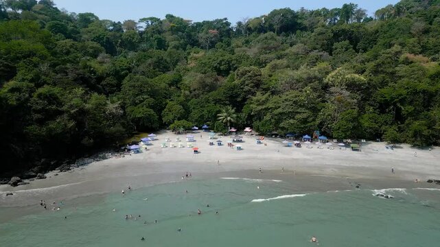 Aerial wide shot of Biesanz Beach in Manuel Antonio, Costa Rica