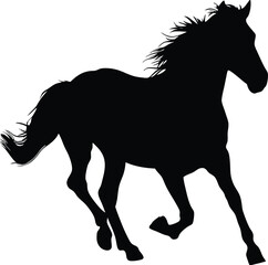 Black Horse Silhouette Galloping - High Contrast Vector Art