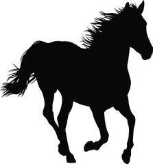 Black Horse Silhouette Galloping - High Contrast Vector Art