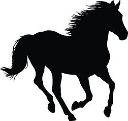 Black Horse Silhouette Galloping - High Contrast Vector Art
