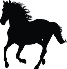 Black Horse Silhouette Galloping - High Contrast Vector Art