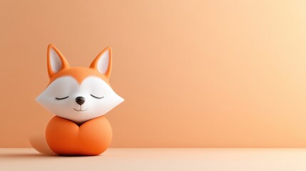 Obraz premium Cute Fox Figurine Minimalist Style High-Resolution Rendering Front view Smooth texture Peaceful pose Peach background Soft orange tones Ideal for childrens products