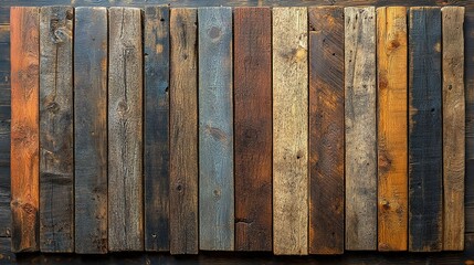 Reclaimed wood planks in varying shades of brown, gray, and blue