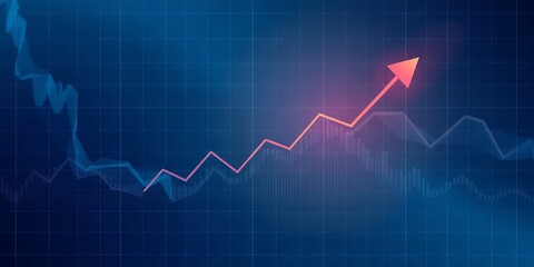 Naklejka premium An upward trending arrow on a blue graph background indicating positive growth and progress