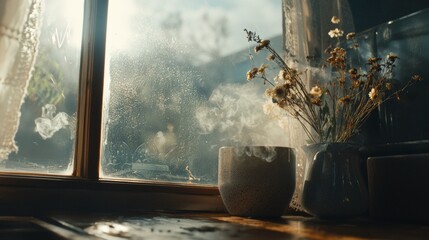 Rustic Window with Vases and Soft Light