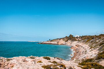 Beach and coast near Vilanova i la geltr&uacute; on a sunny day in Catalonia, Spain