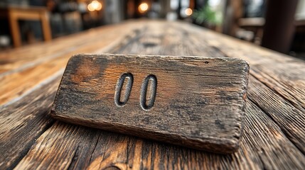 Rustic wooden table number zero zero in a blurred restaurant set