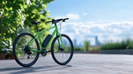 Fototapeta premium Green electric bicycle urban mobility sustainable transportation
