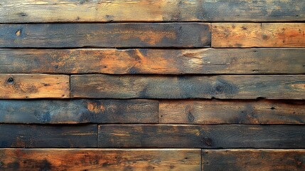 Rustic wooden wall paneling.  Horizontal planks, various shades of brown, weathered appearance
