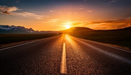 illustration of an art of sunset above the empty road in the nature ai generated fhd wallpaper