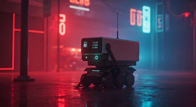 Robot Explorer Navigating Urban Setting with Neon Lights