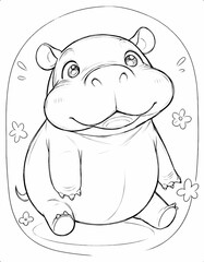 Baby hippo coloring book page for kids