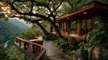 Textured Hardwood Structures Nestled in Lush Valdivian Rainforest &ndash; Eco Hotel Visual for Sustainable Travel Campaigns