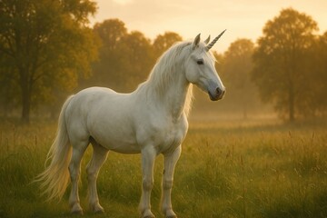 Majestic unicorn in serene meadow.