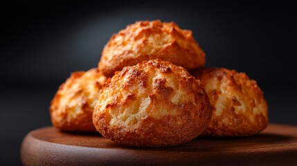 Fototapeta premium Crispy Brazilian breads, bathed in soft light, showcasing their golden crusts and inviting texture.