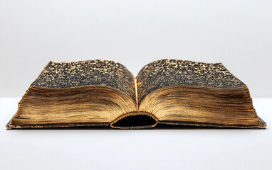 Obraz premium Book with Golden Speech Bubble Letters Isolated On White Background.