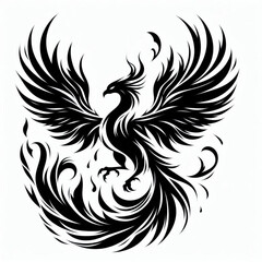 Black Silhouette Vector of a Phoenix in Flight on White Background