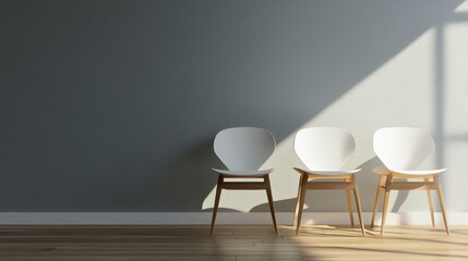 Minimal Chairs Against Gray Wall in Sunlight