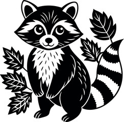 Cute Raccoon With Autumn Leaves