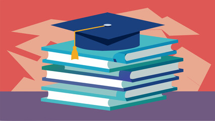 A graduation cap sits on a pile of papers symbolizing the looming deadline for a student to choose and accept their final loan offer.. Vector illustration
