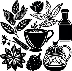 Herbal Tea Ingredients Set Vector